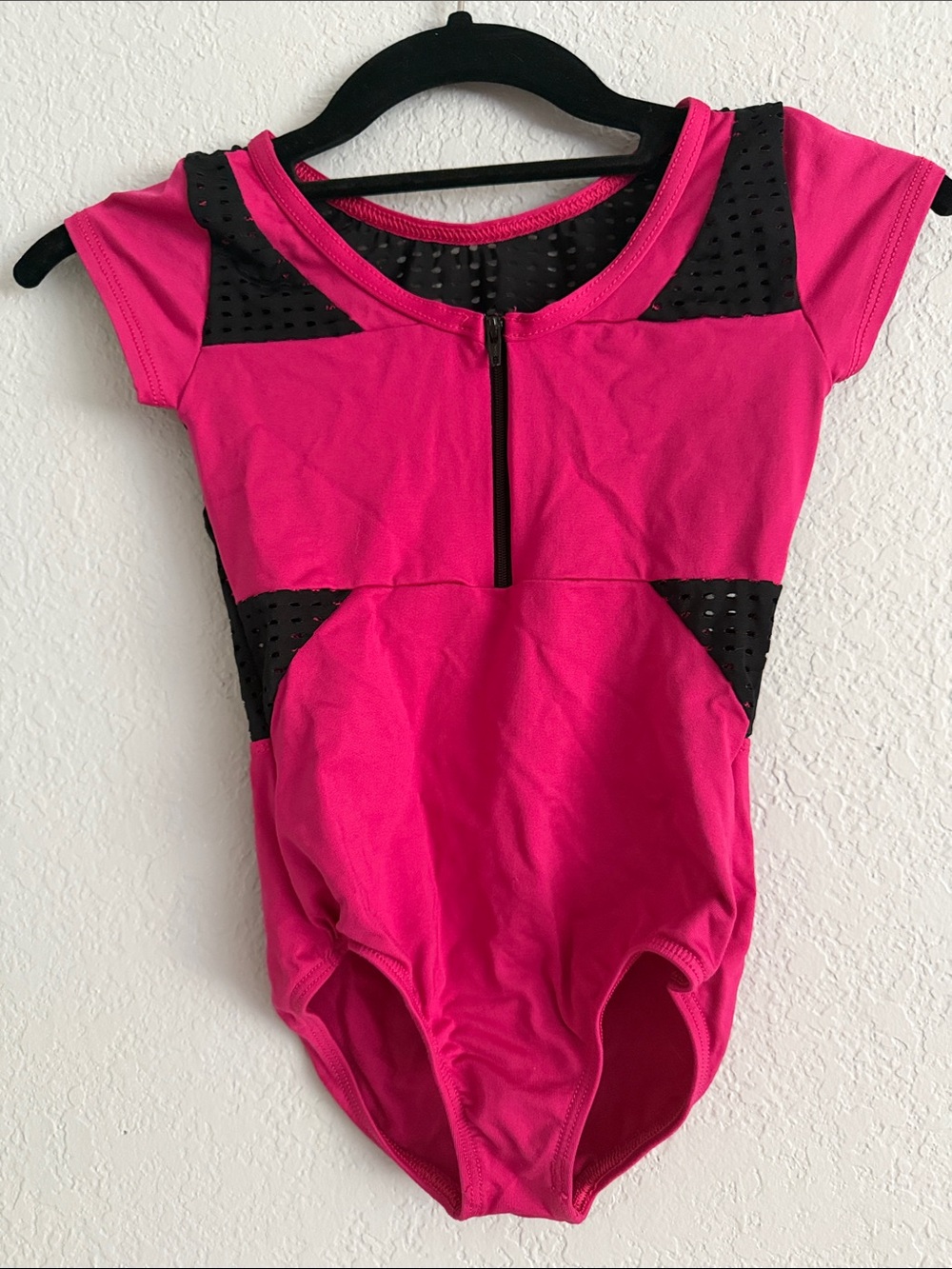 Motionwear Hot Pink and Black Short Sleeve Zip Front One-Piece